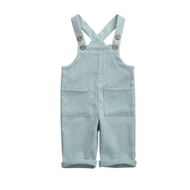 FOCUSNORM Toddler Baby Corduroy Suspender Rompers Kids Solid Color Strap Pockets Overalls Spring Autumn Button Down Bib Pants 6M-5T