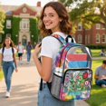 thumbnail image 3 of ZIATUBLES 17 Inch Clear Backpack, Heavy Duty Folk Flower Tie Dye Print Fabric & PVC Transparent Bag with Front Pockets & Side Mesh, Large Capacity See Through Bookbag for School Work Travel, 3 of 7