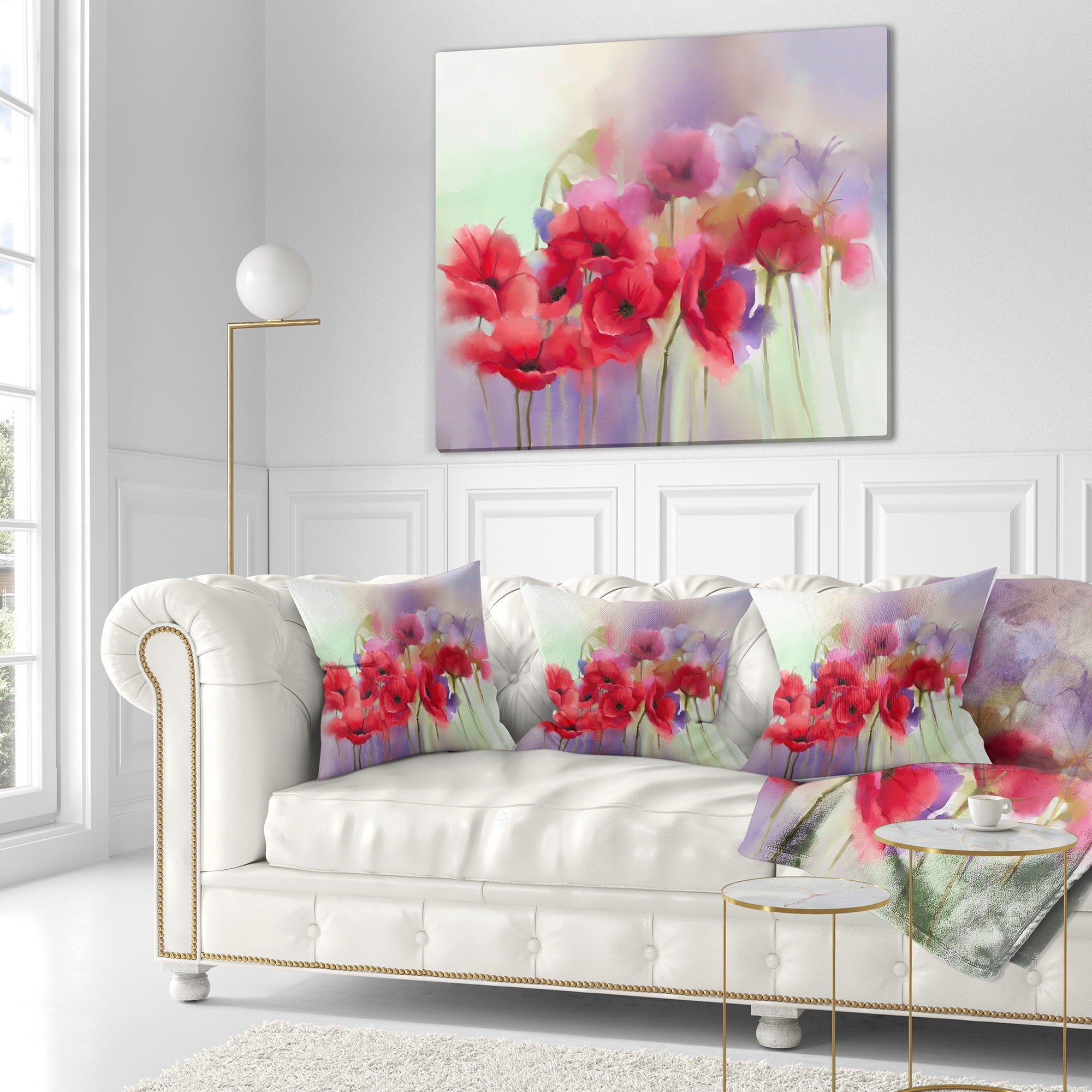 Designart Watercolor Red Poppy Flowers Painting - Floral Throw Pillow - 18x18