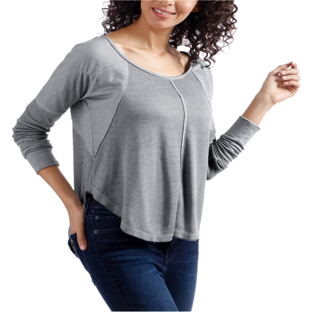 Lucky Brand Blusa térmica con costuras expuestas para mujer, gris, pequeña Lucky Brand Térmico