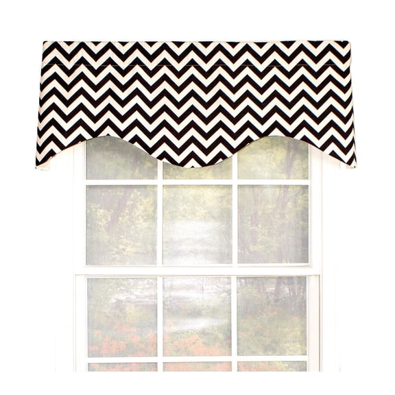 RLF Home Zig Zag Cornice 100% Cotton with Fully Lined 3" Rod Pocket Valnance for Windows 50" x 17" Black
