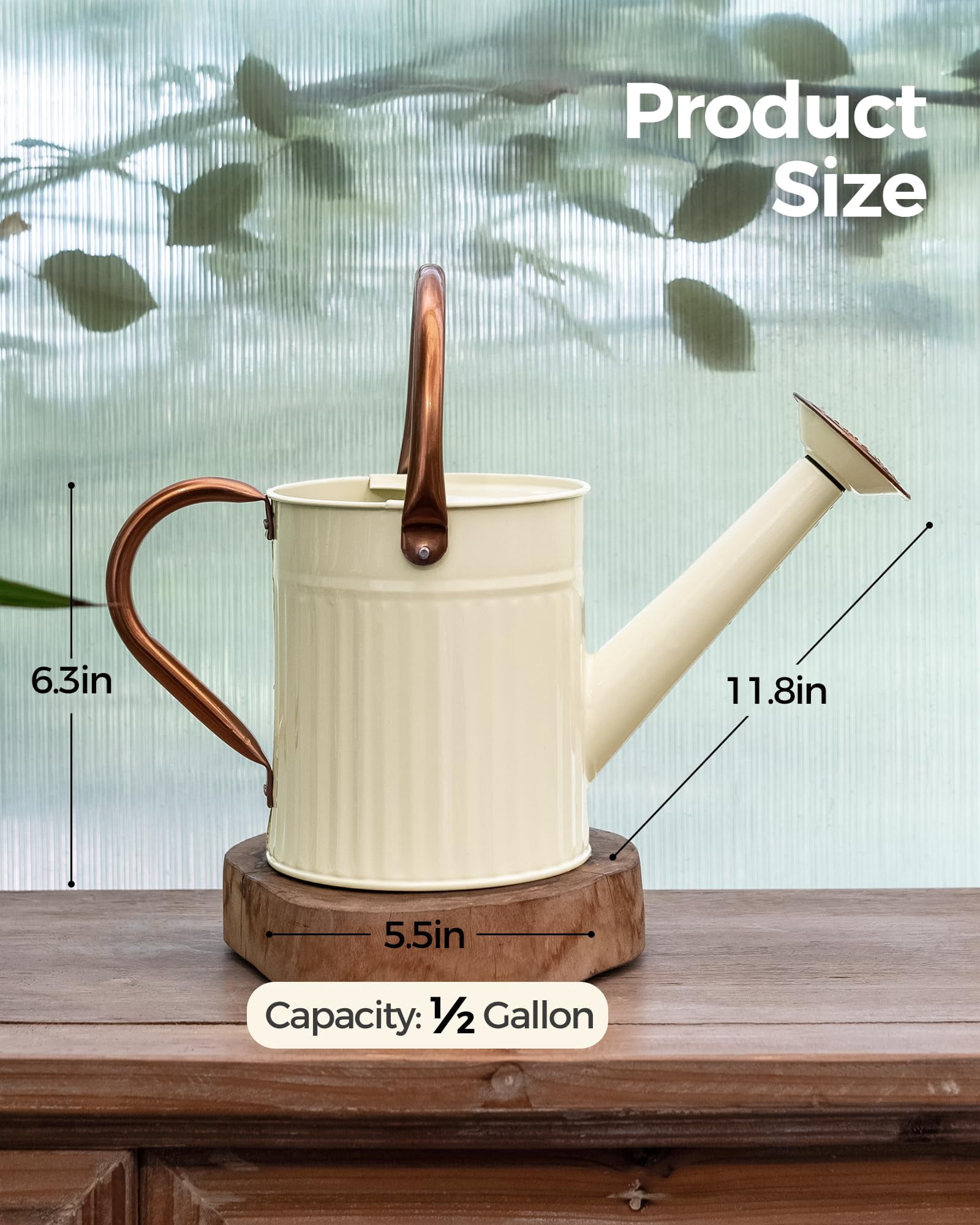 Watering Can for Indoor Outdoor Plant Metal Watering Can with Removable Spout Embossd Design Plant Watering Devices Stainless Steel 1/2 Gallon Watering Cans Perfect Home - CREAMY WHITE