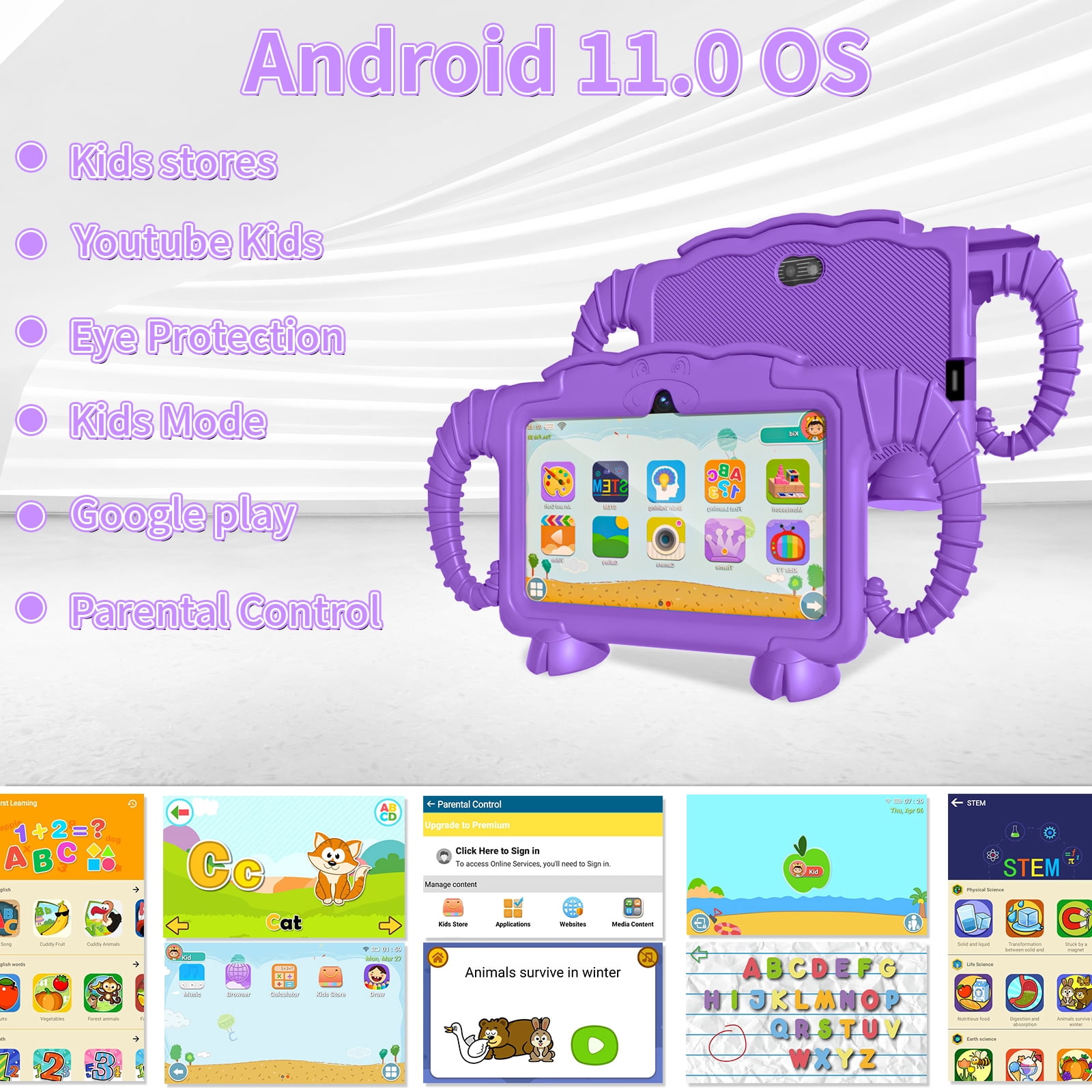 Kids Tablet, 7 inch Android Tablet for Kids, 6GB RAM 32GB ROM Quad-Core Toddler Tablet with Shockproof Case, Bluetooth, WiFi, Parental Control, 2MP+2MP Dual Camera, GPS, Games