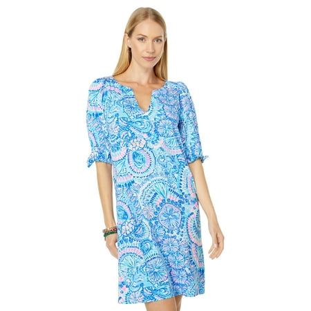 Lilly Pulitzer Easley Short Sleeve Dress Blue Grotto Commotion in The ...