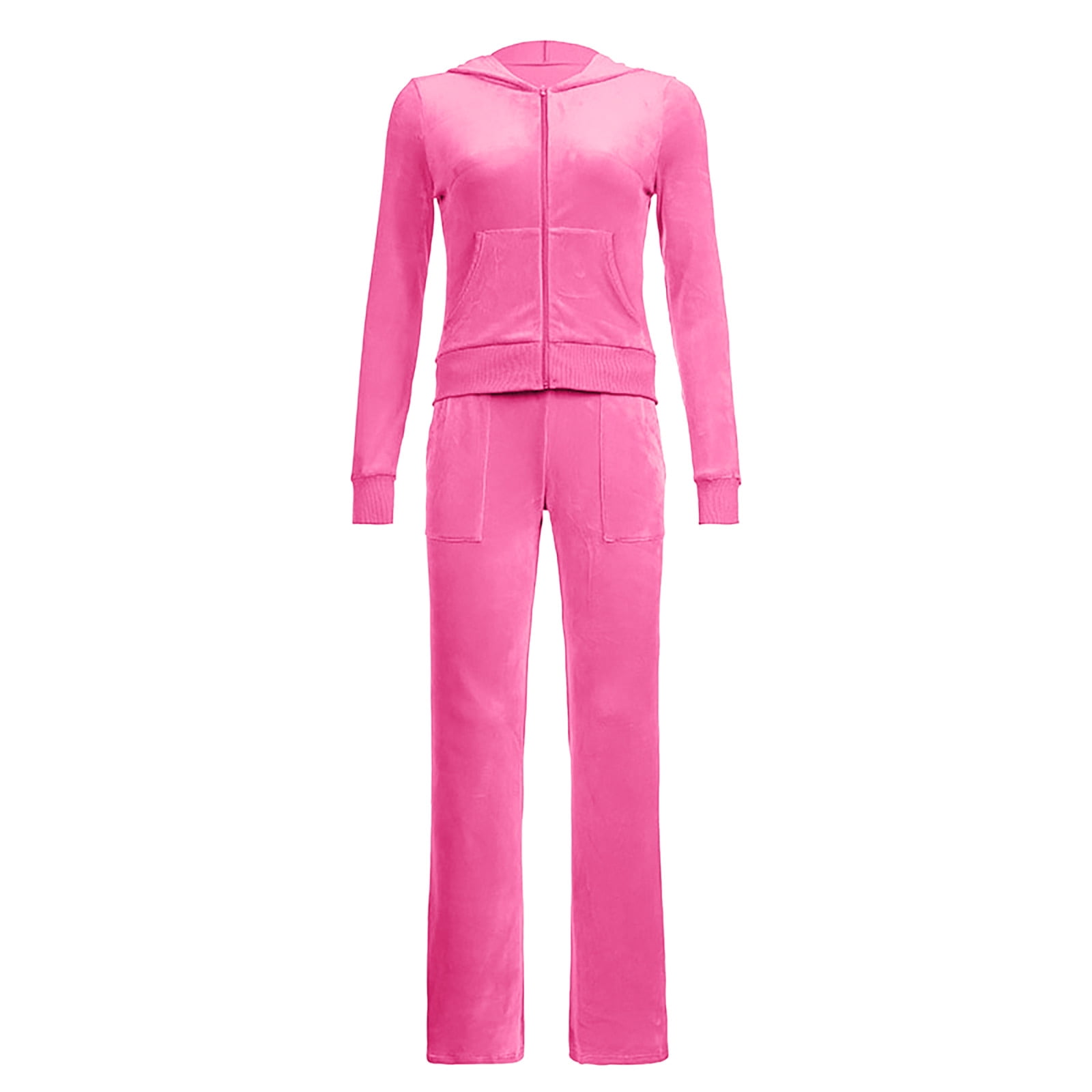 Lovskoo 2 Piece Outfits Velour Tracksuit for Women Zip Up Hoodie Velvet Crop Jacket and Flared Bottoms Long Pants with Pockets Jogging Sweatsuit Workout Sets Pink