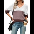 thumbnail image 2 of Suéter Informal de Larga con Cuello en V, Tejido Acanalado y Crochet Ligero para Mujer (Otoño 2025) Marrón Gris XXXL, 2 of 7