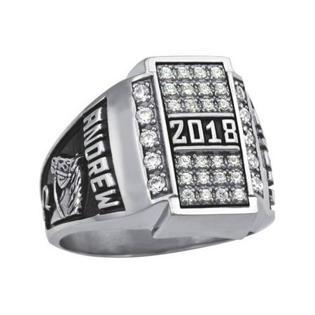 Personalized Men's Crest CZ Pave Top Class Ring available in Valadium, Silver Plus, 10kt and 14kt Yellow and White Gold