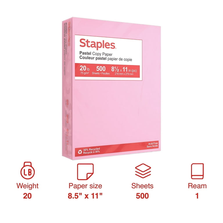 Staples Pastel Colored Copy Paper 8 1/2 x 11 Pink 500/Ream