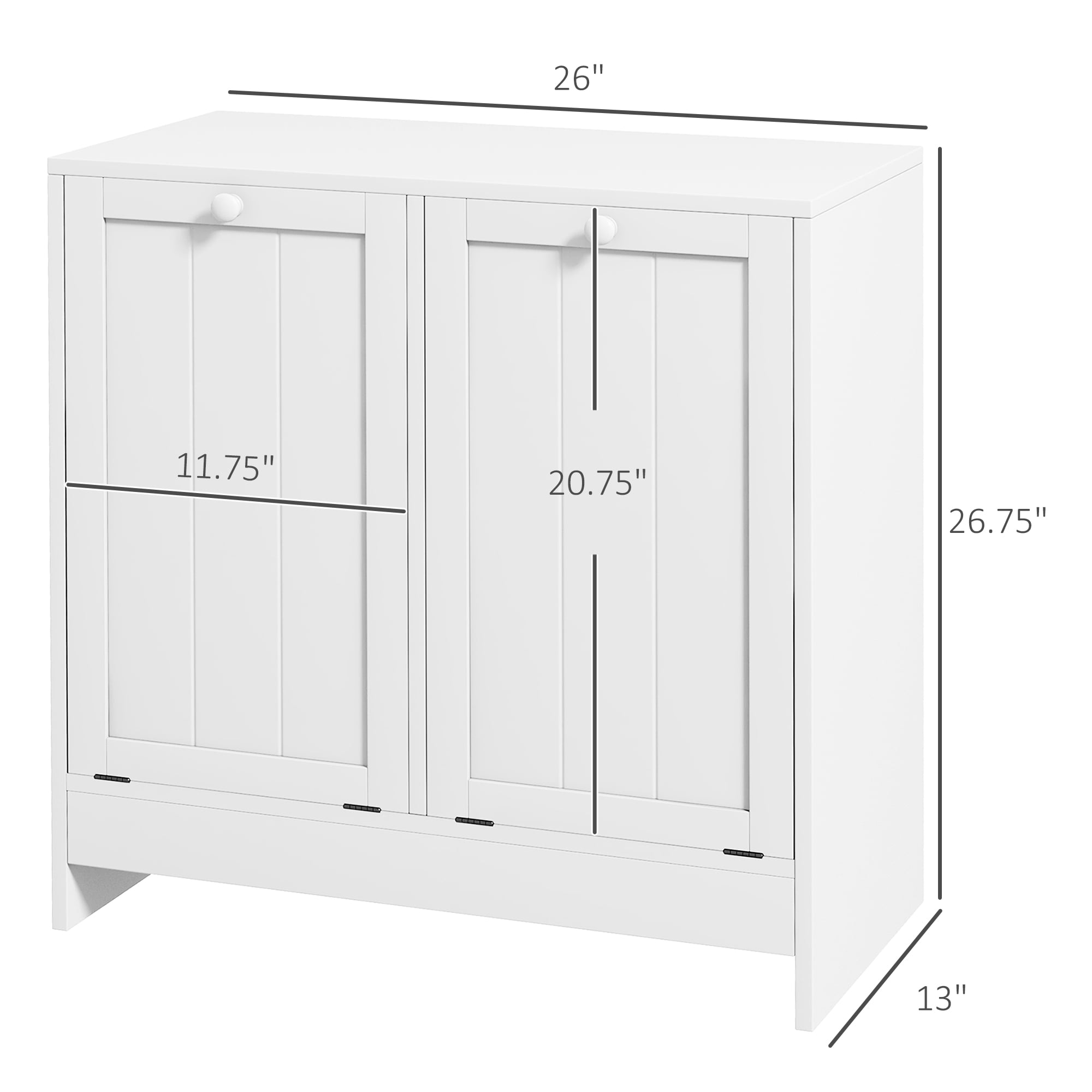kleankin Tilt out Laundry Hamper, Hamper Cabinet, with 2 Compartments, Modern Laundry Cabinet for Bathroom, Washroom, White