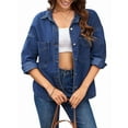 thumbnail image 3 of Female Jean Shirt Jacket Casual Long Sleeve Denim Shirts Fall Outfits Dark Blue XL, 3 of 9