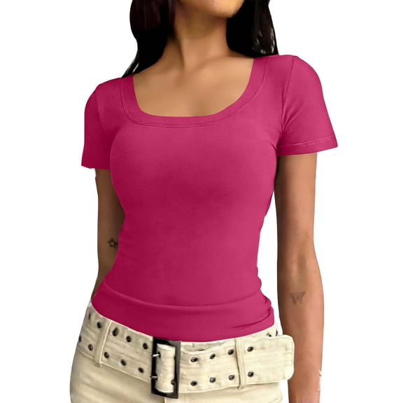 Women's Summer T Shirts Top Plus Size Scoop Neck Slim Short Sleeve Shirt Casual Solid Overszied Crewneck Loose Breathable Comfy Soft Basic Tee Shirt