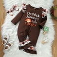 thumbnail image 3 of KOMOO Baby Jumpsuit Set Turkey Letter Print Long Sleeves Ruffle Bell-Bottom Romper Bowknot Headband Outfits, 3 of 9
