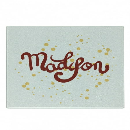 

Madison Cutting Board Modern Calligraphy Design Hand Drawn Cursive Letters Common Girl Name Pattern Decorative Tempered Glass Cutting and Serving Board Small Size Ruby and Mustard by Ambesonne