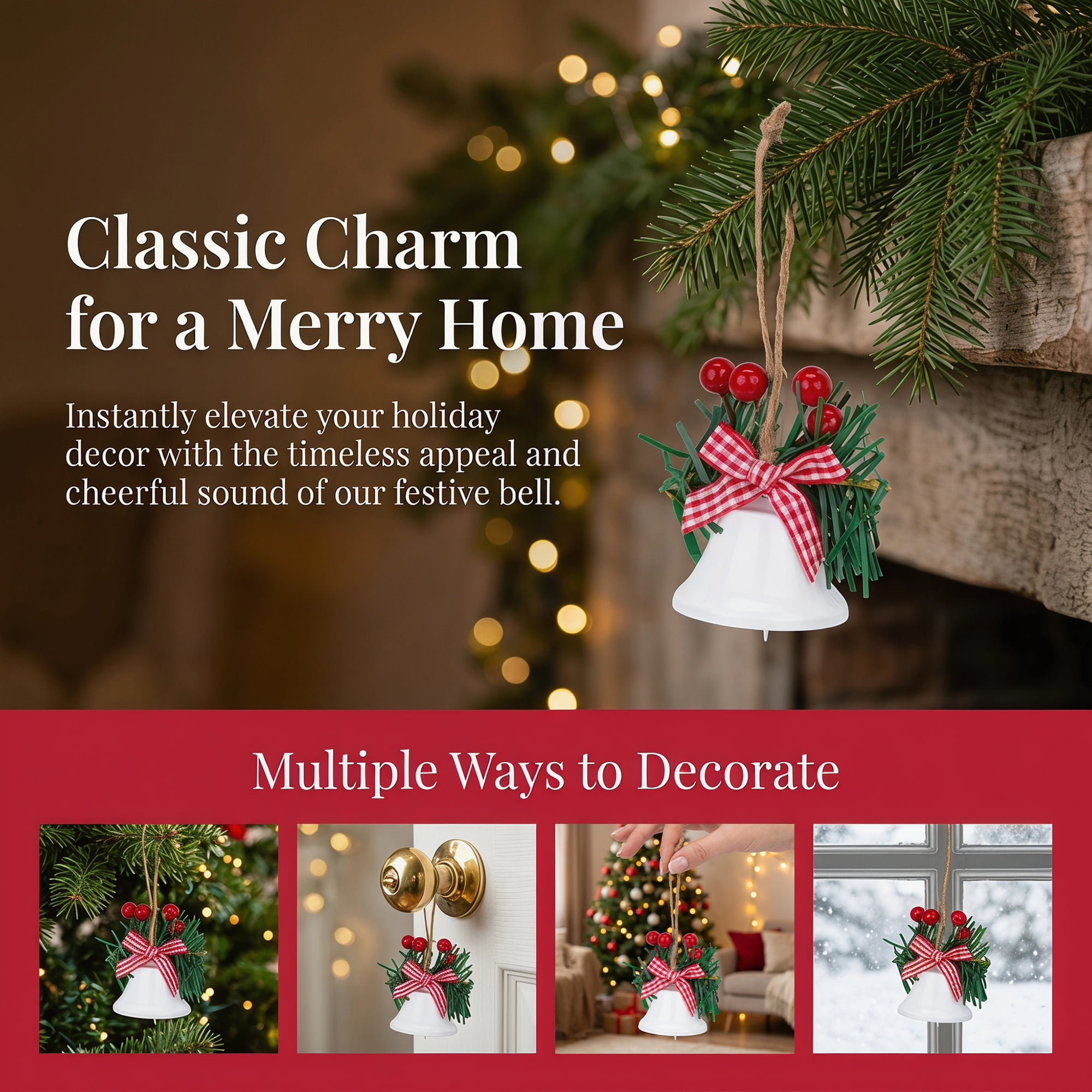 Unique Bargains 10Pcs Christmas Ornaments Rustic Iron Bells White 1.8"L x 1.8"W x 5.3"H