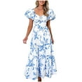 thumbnail image 1 of Pisexur Robe Maxi d'Été pour Femmes Décontractée Col en V Fluide Robe de Plage Décontractée Boho Longue Robe Florale, 1 of 3