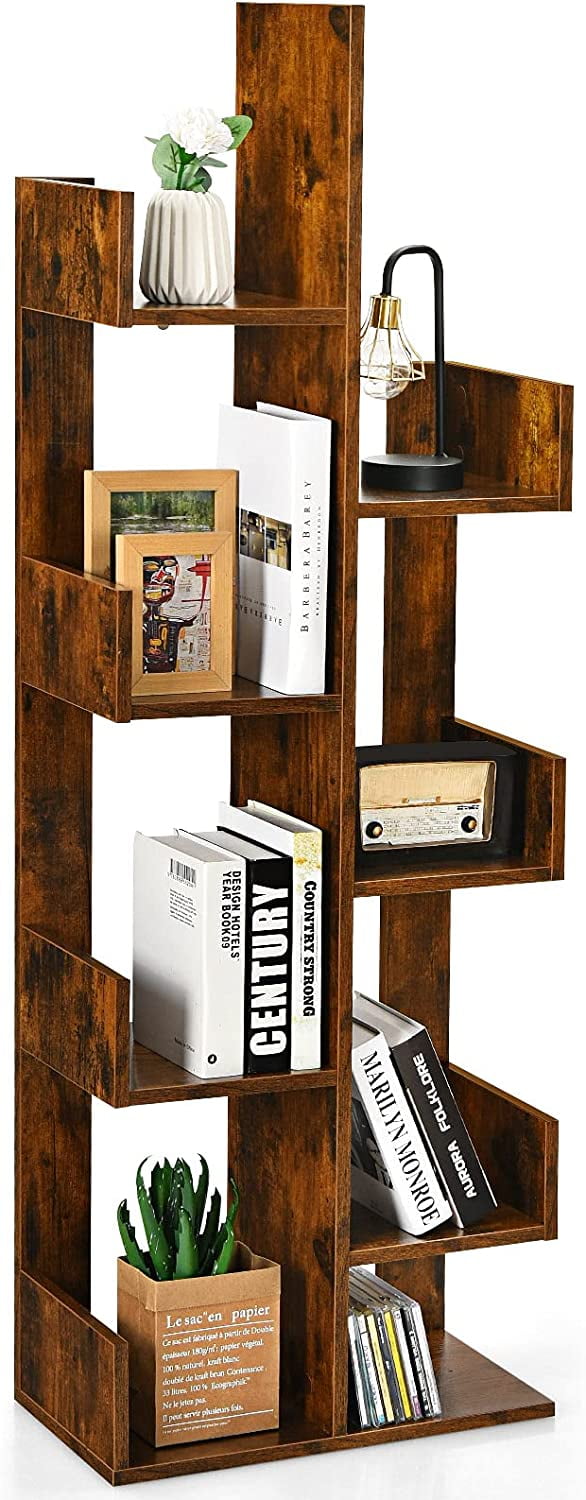 Tree Bookshelf, Movie Shelf Tower w/ 8 Storage Shelves, AntiToppling