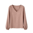 thumbnail image 4 of Long Sleeve Shirts for Women V Neck Bell Long Sleeve Loose Casual Daily Blouse Womens Shirts Dressy Casual Pink 3Xl, 4 of 4