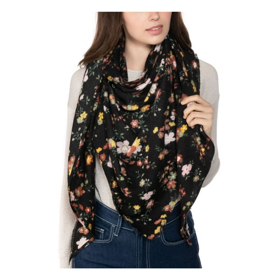 INC Womens Black Multi Oversized Triangle Fringed Wrap