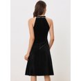 thumbnail image 4 of Vestido Halter para Mujer Vestido de Cóctel sin Mangas de Terciopelo Vestido Formal con Perlas Negro L, 4 of 6