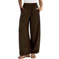 thumbnail image 2 of Palazzo Pants for Women Elastic High Waist Wide Leg Loose Fit Flowy Cotton Linen Pants with Pockets Lounge Trousers, 2 of 9