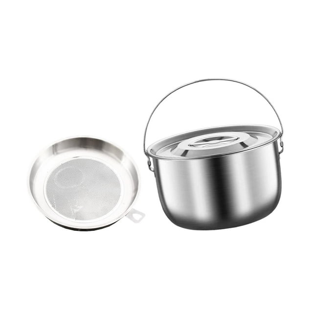 Siruishop Marmite à Ragoût Batterie de Cuisine Suspendue Polyvalente Extérieur Intérieur Ronde Casserole de Camping 3 L