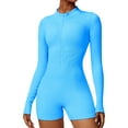 thumbnail image 5 of Women's Long Sleeve Yoga Jumpsuits Ribbed One Piece Bodycon Romper Stretchy Shorts Jumpsuit Outfits, 5 of 8