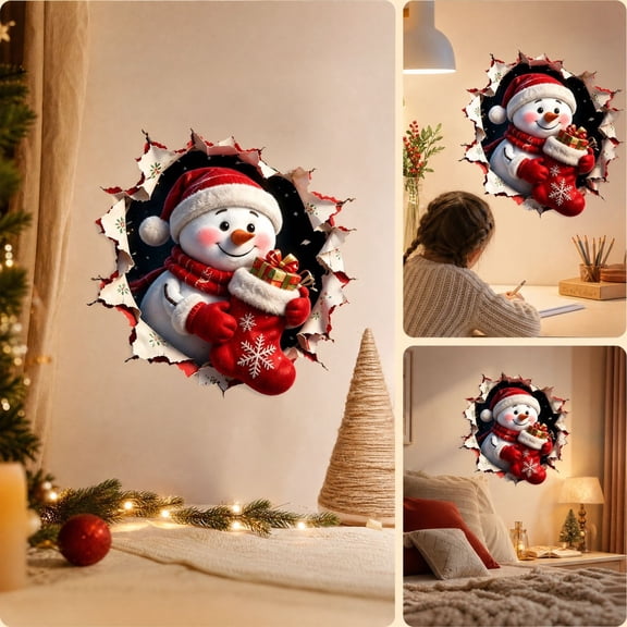 Trovenix Christmas Snowman Gift Festival Theme Stickers Decorative Wall Stickers for Holiday Home Scene Decoration Christmas Party Supplies