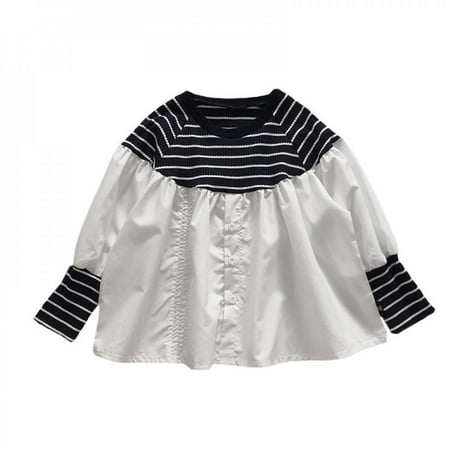 

Bullpiano Girl Blouses Striped Patchwork Long Sleeve Tops Autumn Spring Loose Long Sleeve Shirt Tops Kid Children Clothing For Girl