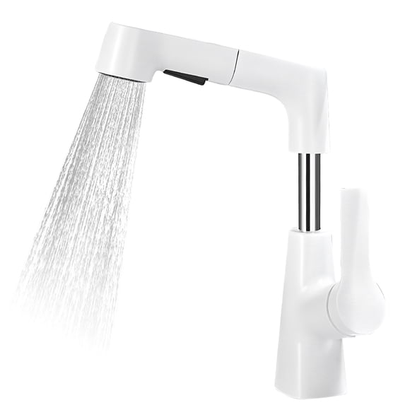yeacher 360° Swivel Pull-Out Kitchen Faucet with Ceramic Valve Core, 60cm Retractable Hose, Multi-Function Shower and Bubble Modes, Universal Fit for Bathroom and Sink, Available in Grey, White,