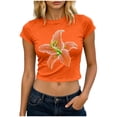 thumbnail image 2 of Gamivast Crop Tops for Women Short Sleeve Y2K Baby Tee Floral Graphic Print Shirts Casual Slim Fit Summer Basic T-Shirts Flattering Everyday Going Out Loungewear Top Orange S, 2 of 6