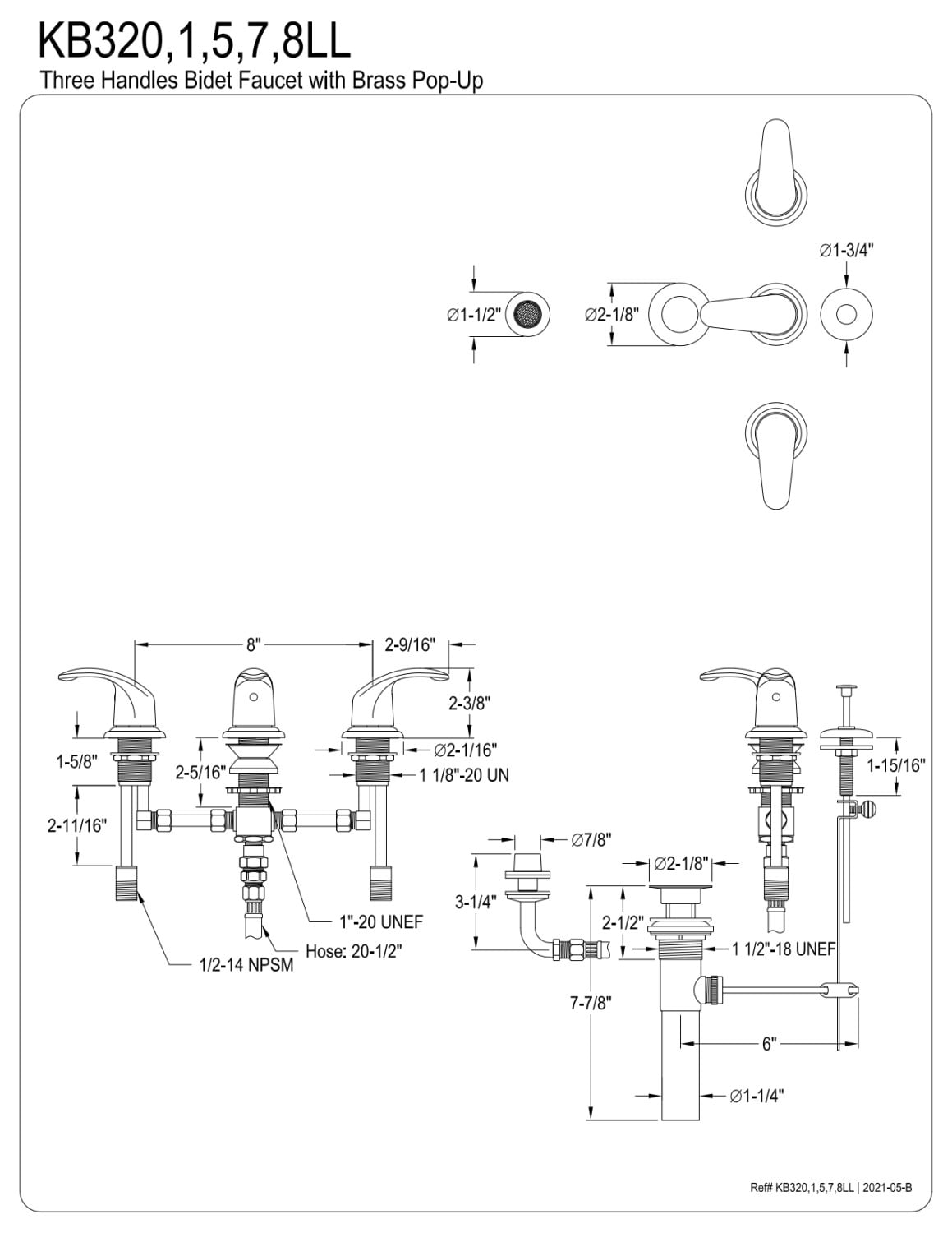 Kingston Brass KB320LL Bidet Faucet, Matte Black