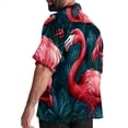 thumbnail image 3 of Flamingo Tropical Rainforest Men's Button Down Spread Collar Casual Printed Short Sleeve Summer Beach Unisex Shirts, 3 of 6