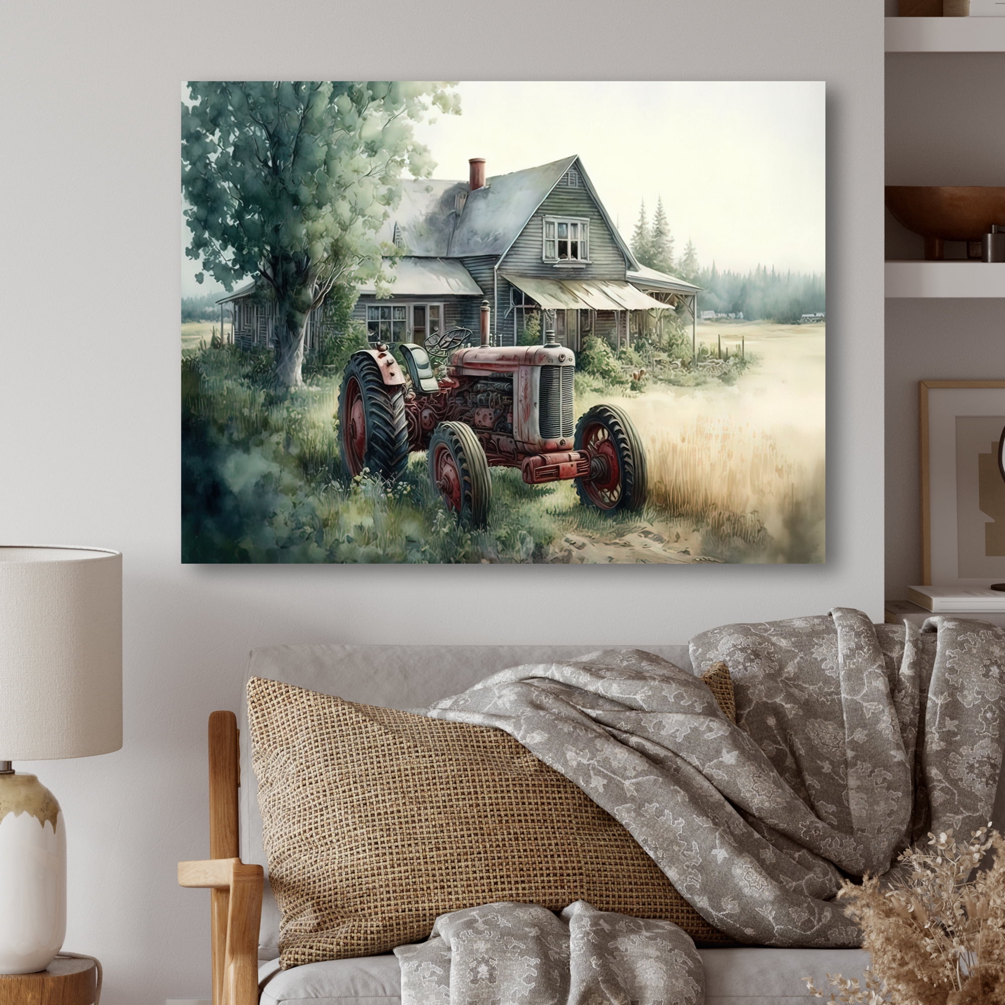 Designart Tractor In Barn I Canvas Wall Art