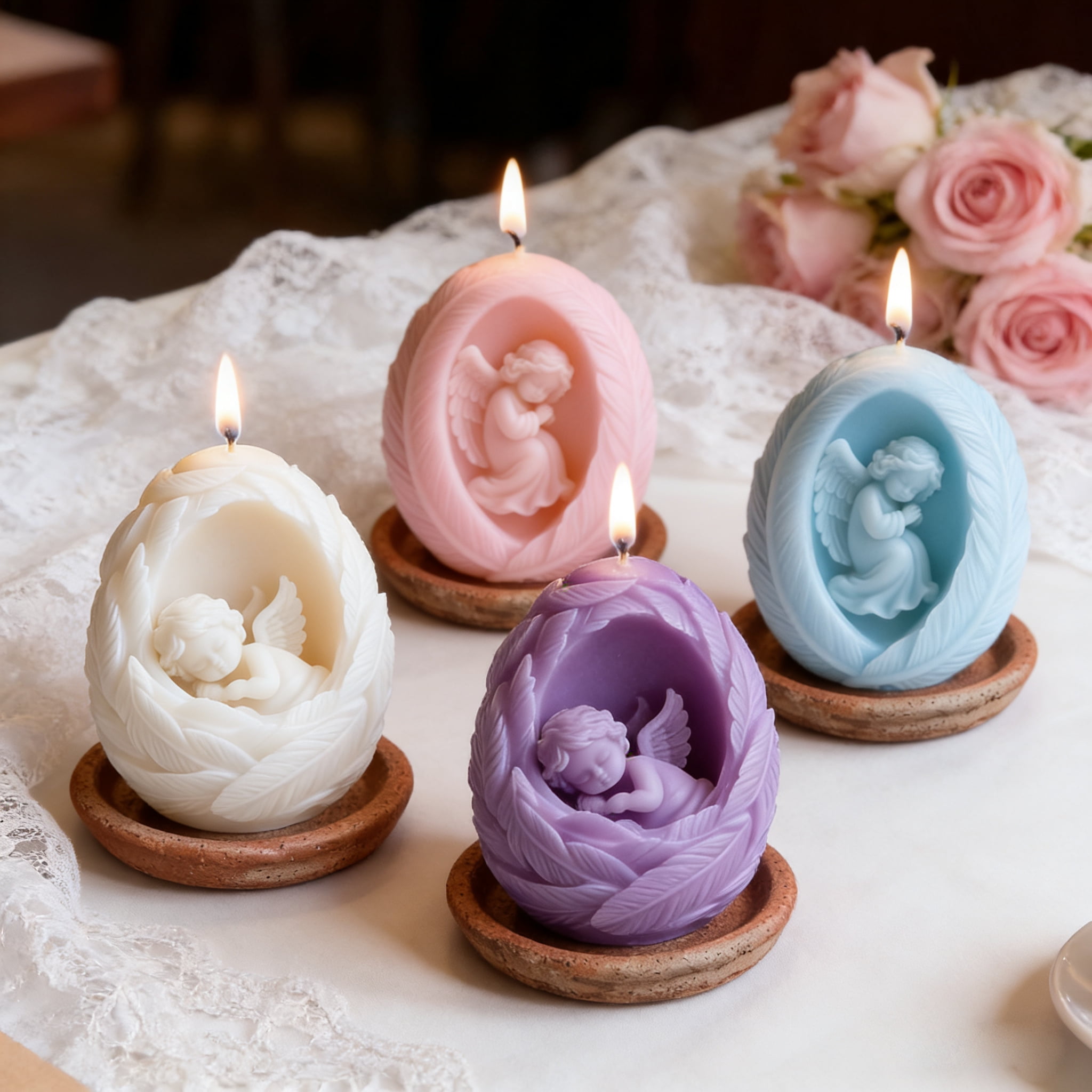 2PCS Feather Angel Silicone Candle Molds Epoxy Resin Wax Mold Silicone Egg Shaped Angel Mold for Candle Craft Making Festival Gift Decoration Angel Pendant Ornament