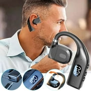 Singles Ear Bones Conduction Headset Bluetooth, Open Ear Earphones with LED Power Display Microphone, USB Rotary Bluetooth Headphones With Hanging Ears