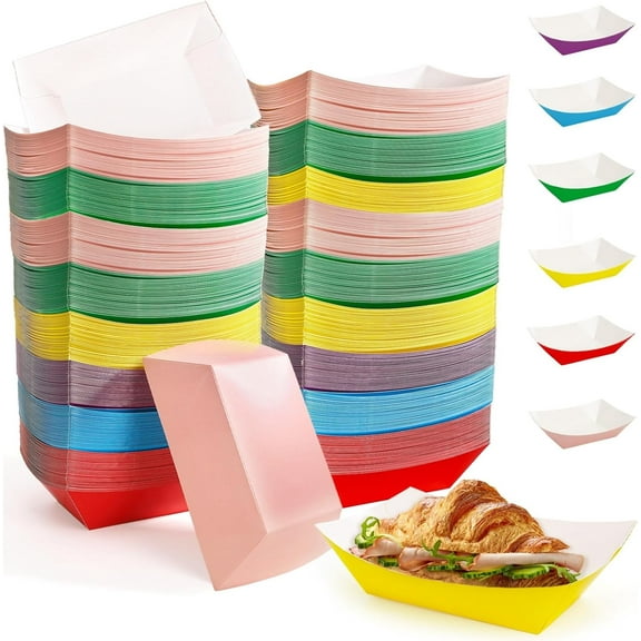 200 Pack 3 Lb Paper Food Boat Tray, Colorful Hot Dog Tray Disposable, Grease Resistant French Fry Holder, Food Serving Container for Snack Nacho Burger BBQ Popcorn Taco Fries Carnival Festival