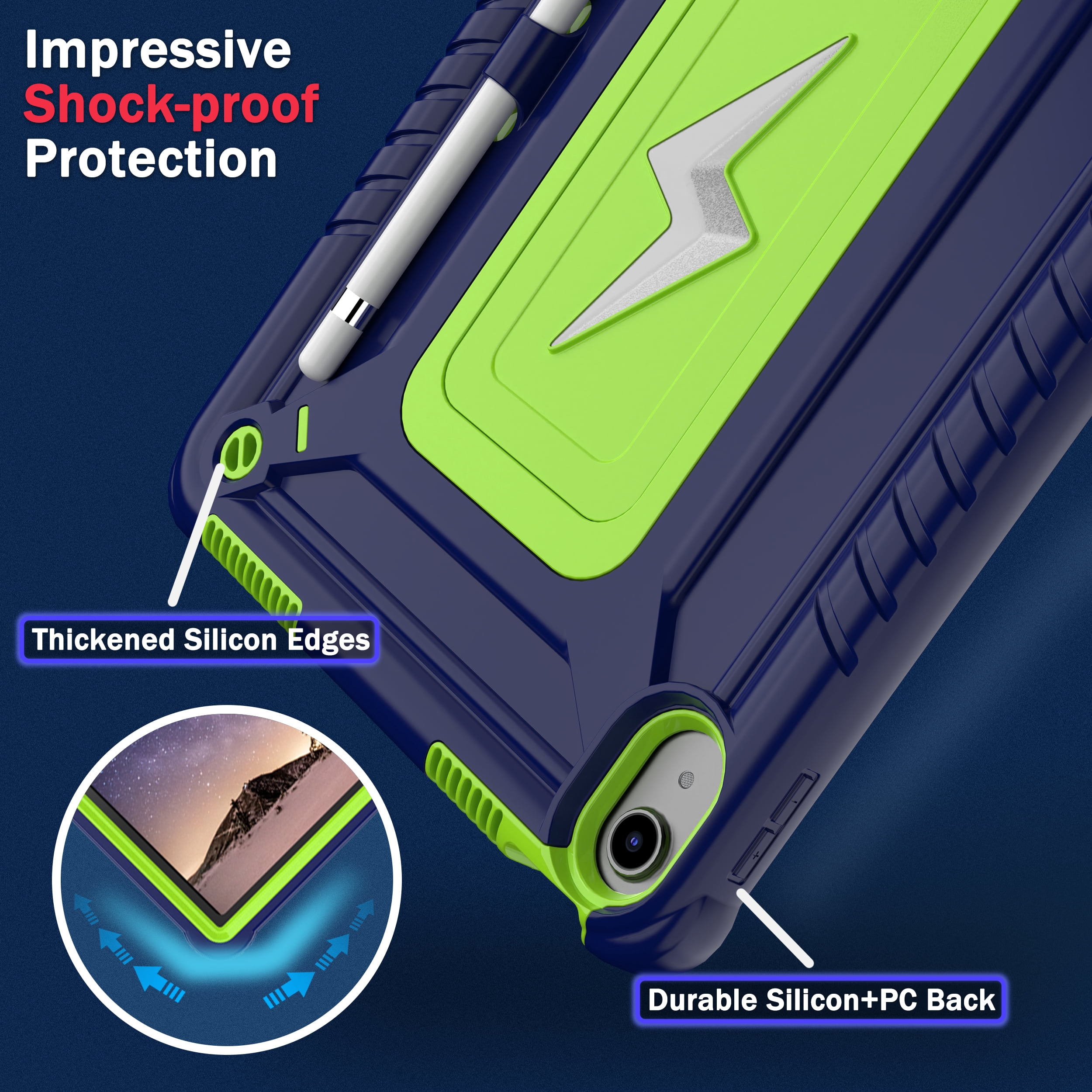 Allytechgroup Heavy Duty Shockproof Case for Apple iPad Air 2019 3rd Gen 10.5"/ iPad Pro 10.5" 2017, Tablet Case with Multi Angle Kickstand, Pencil Holder, Strap Kids Friendly Cover,Navyblueolivine