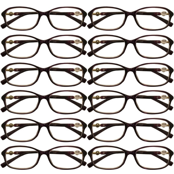 12 Packs Womens Oval Frame Reading Glasses Lightweight Classic Style Readers 1.00
