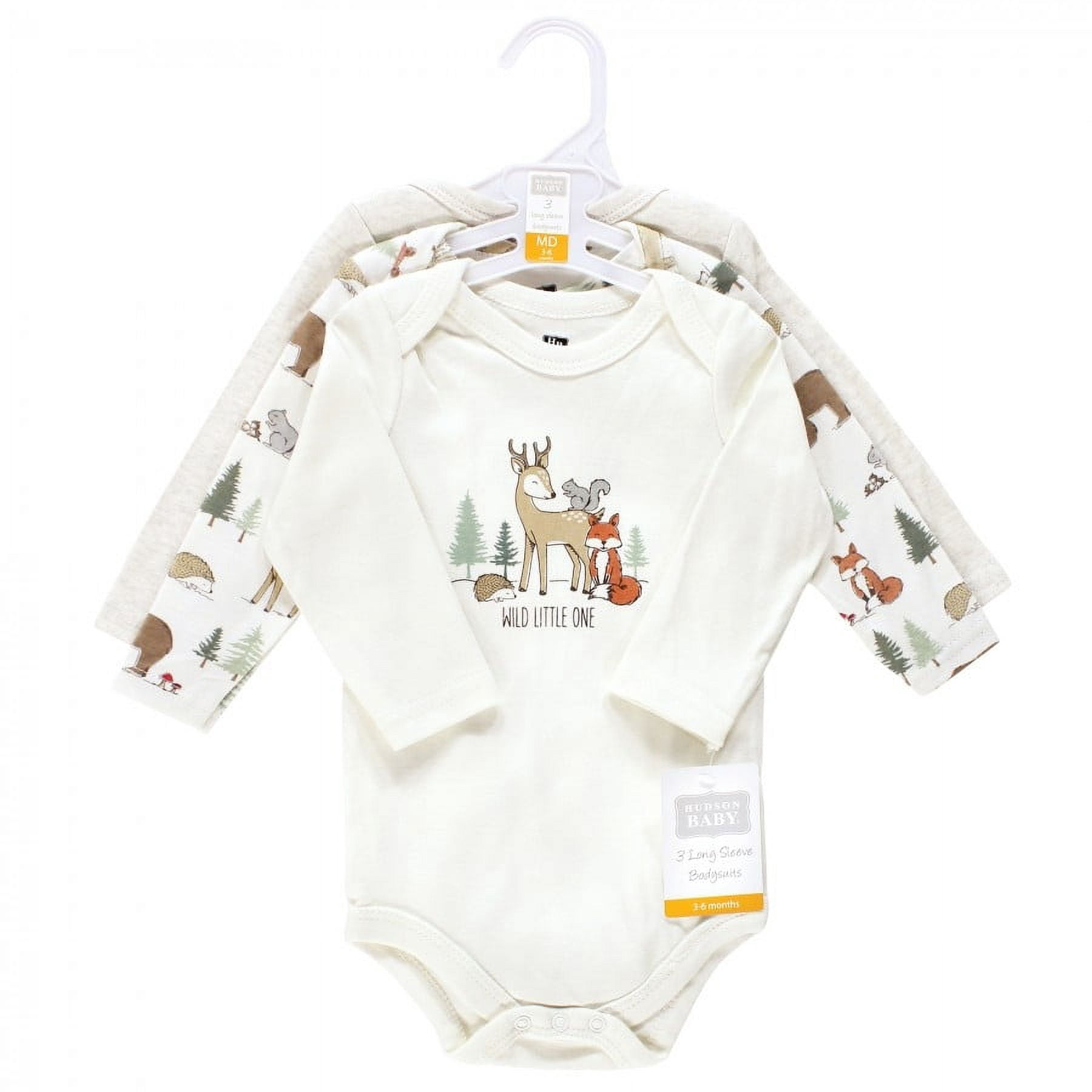 Hudson Baby Cotton Long-Sleeve Bodysuits, 3-Pack, Newborn- 24 Months