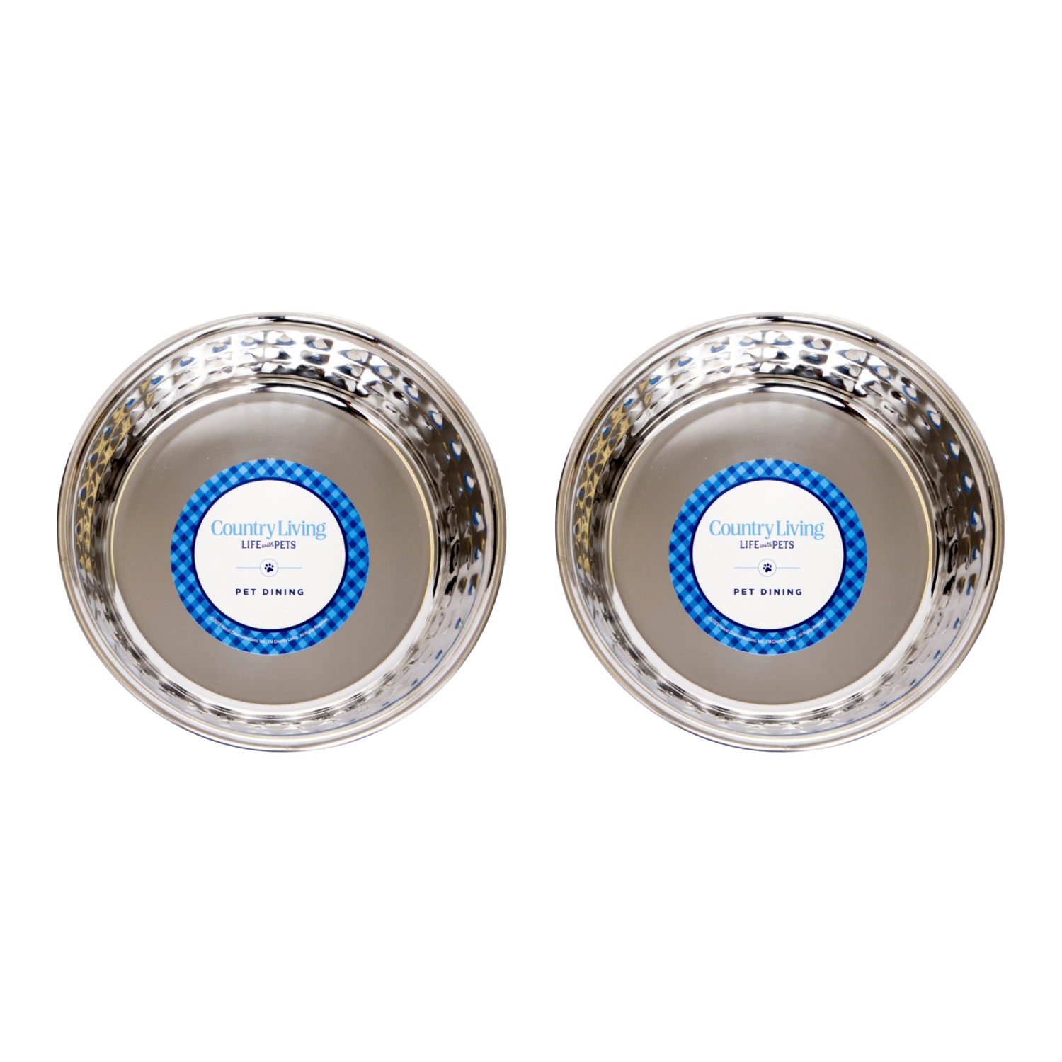 Country Living Set of 2 Hammered Stainless Steel Dog Bowls – Rose Quartz/64oz