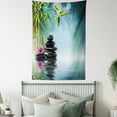 thumbnail image 4 of Spa Tapestry, Tower Stone and Hibiscus with Bamboo on the Water Blurry Background, Wall Hanging for Bedroom Living Room Dorm Decor, 40W X 60L Inches, Petrol Blue Fuchsia Lime Green, by Ambesonne, 4 of 5