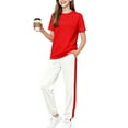 thumbnail image 2 of Conjuntos de blusas y camisas de manga larga y cuello redondo para niños, color liso, manga corta, cuello redondo, camiseta y pantalones deportivos con lazo en la pierna, conjunto deportivo informal d, 2 of 5
