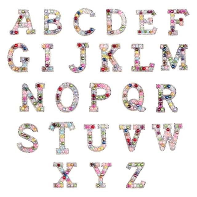 Hearth & Gear Letter Patch Set Of Pearl Rhinestone Shiny Pearl Letter Patch Clothes Applique Imitation Pearl Letter Patch (Colorful) DIY Letter Sticker A Stickers Thick Decal Science Stickers for