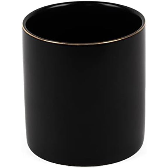 Ceramic Pencil Holder for Desk - Cute Gold Trim Pen Aesthetic Makeup Brush Cup Holder Organizer for Desktop Storage Stationery Office Home Supplies, Black