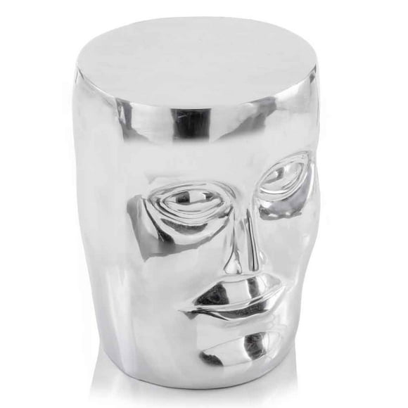 Modern Cara Alum Face Stool, Aluminum, Chair, Facial Expression, Statement Piece, Home or Office, 13"L x 13"W x 18"H, silver