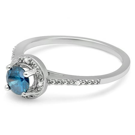 14k Diamond Cut Baseball - Dazzlingrock Collection 0.50 Carat (ctw) 14K Round Cut Blue & White Diamond Bridal Halo Style Ring 1/2 CT, White Gold, Size 8
