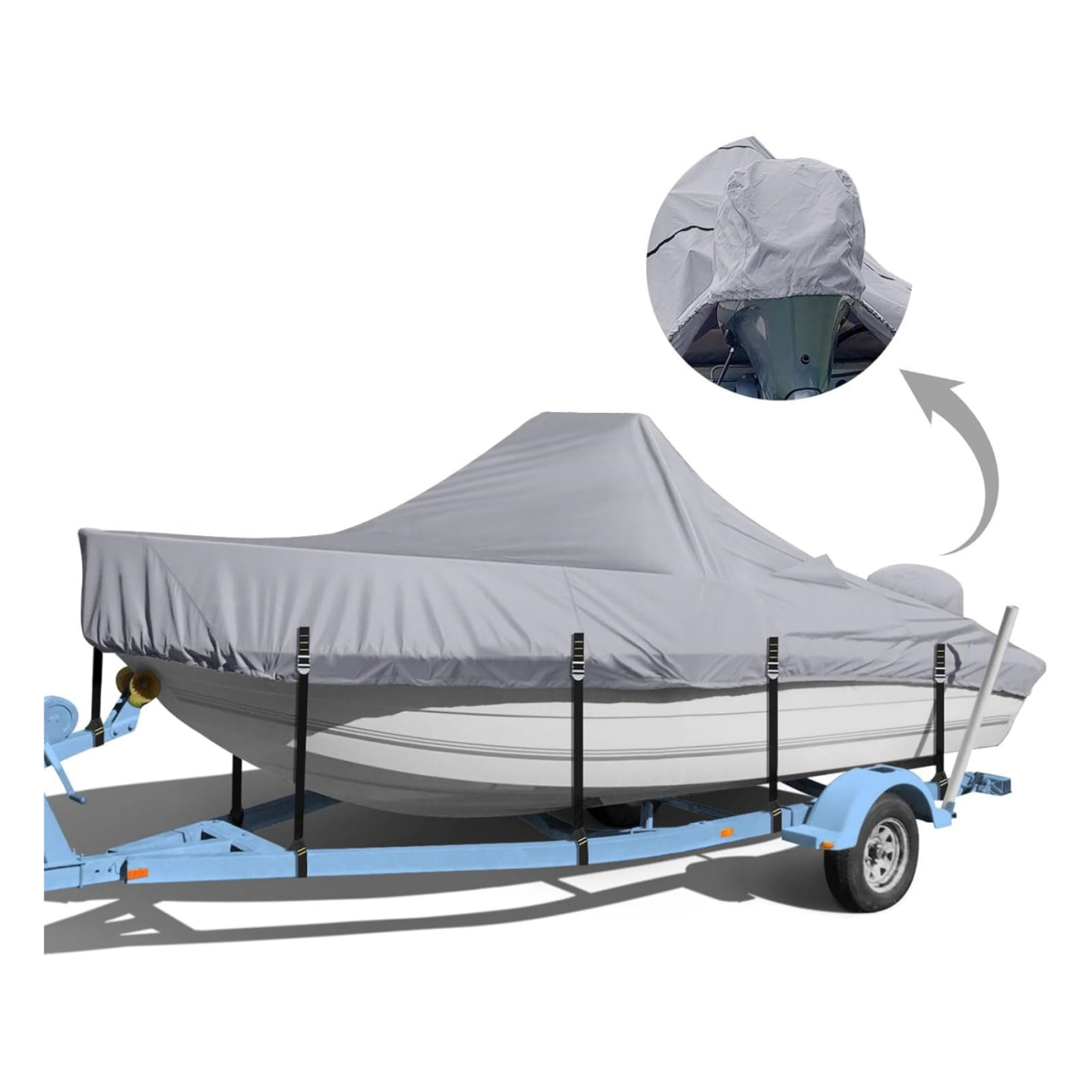 Center Console Boat Cover, 900D Heavy Duty 16-18.5 FT with Motor Cover and Metal Windproof Adjustable Buckle, Gray