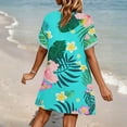 thumbnail image 2 of WULMLEO Women's Cover Up Short Sleeve Bathing Suit Floral Dress V Neck Beach Coverup Dress with Pockets Cyan 2XL, 2 of 5