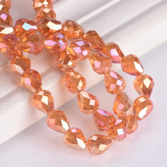 U8MO 20pcs 9x8mm Teardrop Faceted Shiny Crystal Glass Loose Beads For Jewelry Making-Orange AB