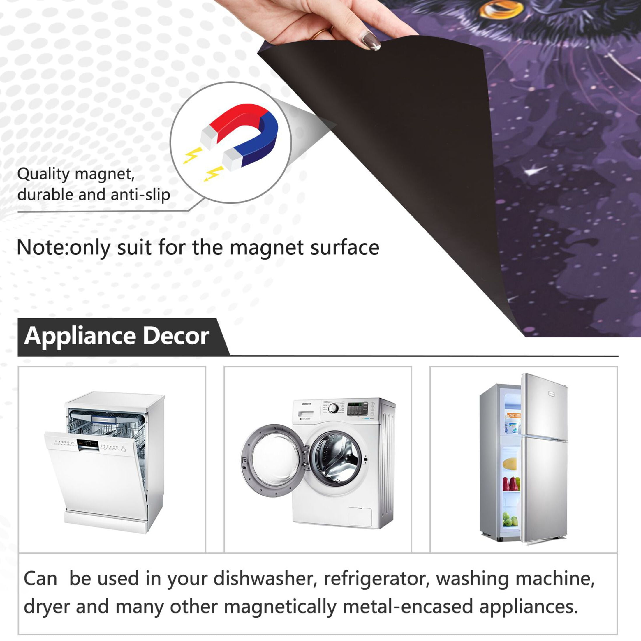 Dishwasher Magnetic Refrigerator Magnet Cover Sticker Home Decorative 23"x26" Black Cat Rabbit and Crows